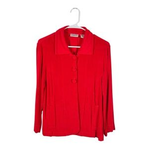 Chico’s Travelers Red 3/4 Sleeve Collar Pocket Button Acetate Cardigan